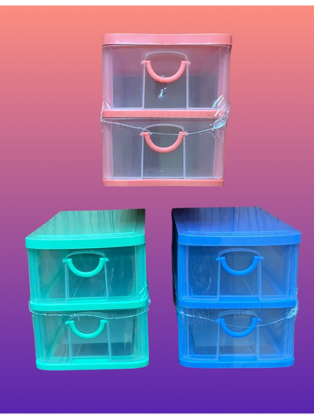 Stackable 2-Drawer Plastic Storage Organizer - Orange, Green, Purple